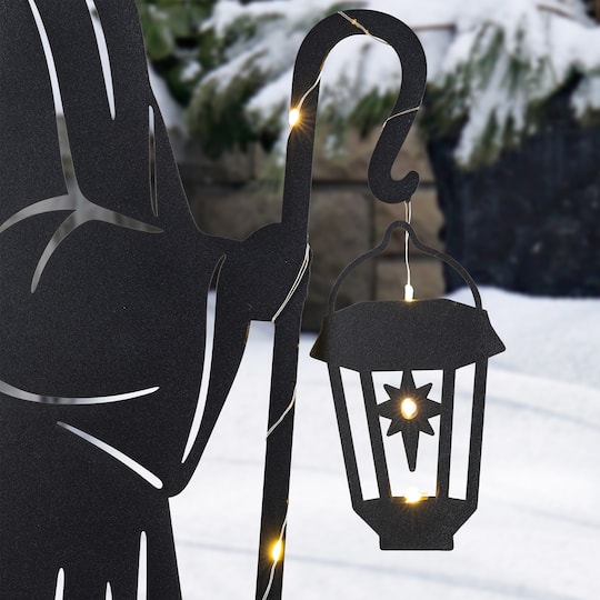 Glitzhome® Set of 3 Christmas Metal Silhouette Holy Family Yard Stake with Timer